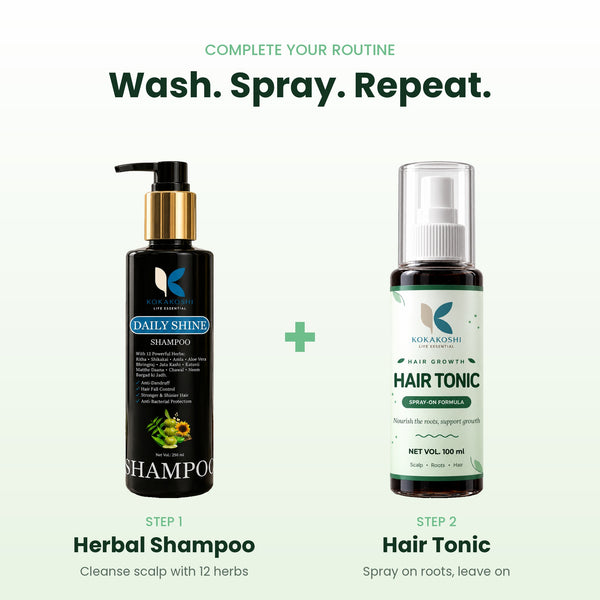 Herbal Shampoo and Hair Tonic routine