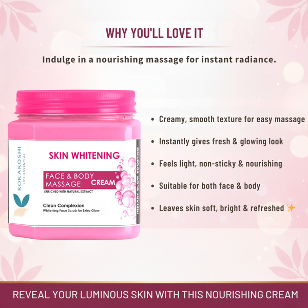 Skin Whitening Face & Body Massage Cream (400 ml) – Clean Complexion & Glow Boosting Care | Kokakoshi