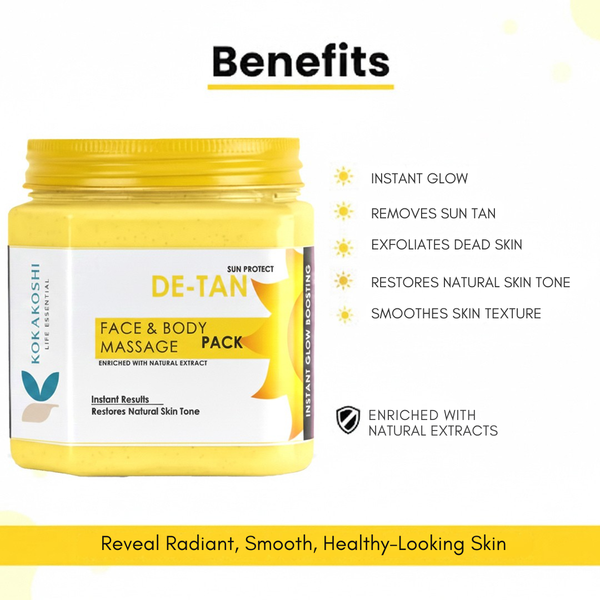 De-Tan Face & Body Massage Pack (400 ml) – Tan Removal & Skin Brightening Care | Kokakoshi