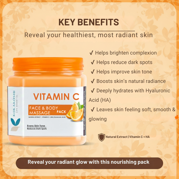 Vitamin C Face & Body Massage Pack (400 ml) – Brightening & Glow Enhancing Care | Kokakoshi