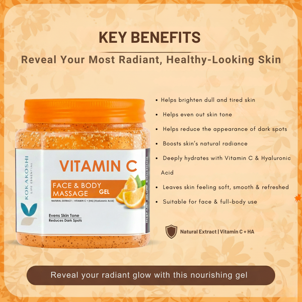 Vitamin C Face & Body Massage Gel (400 ml) – Brightening & Hydration Boost | Kokakoshi