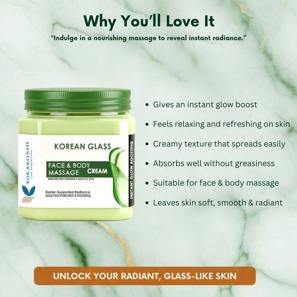 Korean Glass Face & Body Massage Cream (400 ml) – Barrier Repair & Glass Skin Glow Cream | Kokakoshi