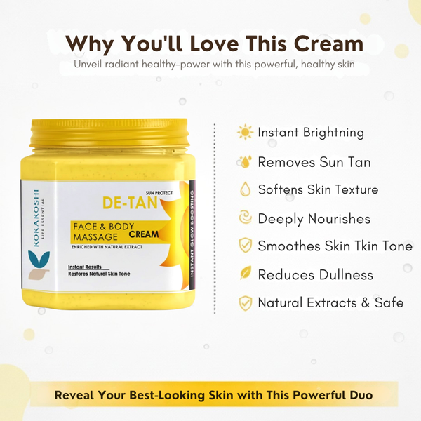 De-Tan Face & Body Massage Cream (400 ml) – Sun Tan Care & Skin Nourishing Cream | Kokakoshi