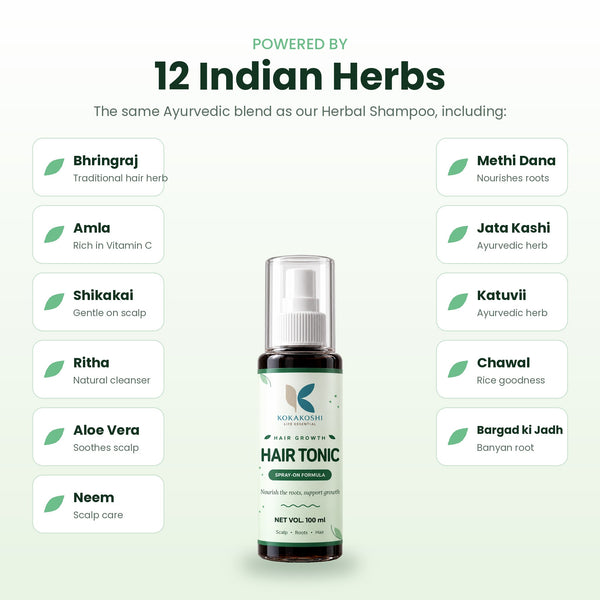 12 Indian herbs in Kokakoshi Hair Tonic