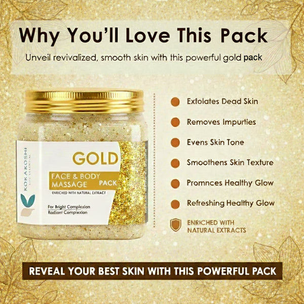 Gold Face & Body Massage Pack (400 ml) – Instant Radiance & Glow Boost | Kokakoshi
